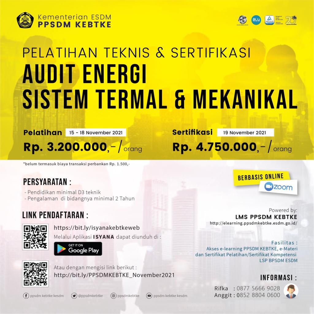 Pelatihan dan Sertifikasi Audit Energi Sistem Termal & Mekanikal